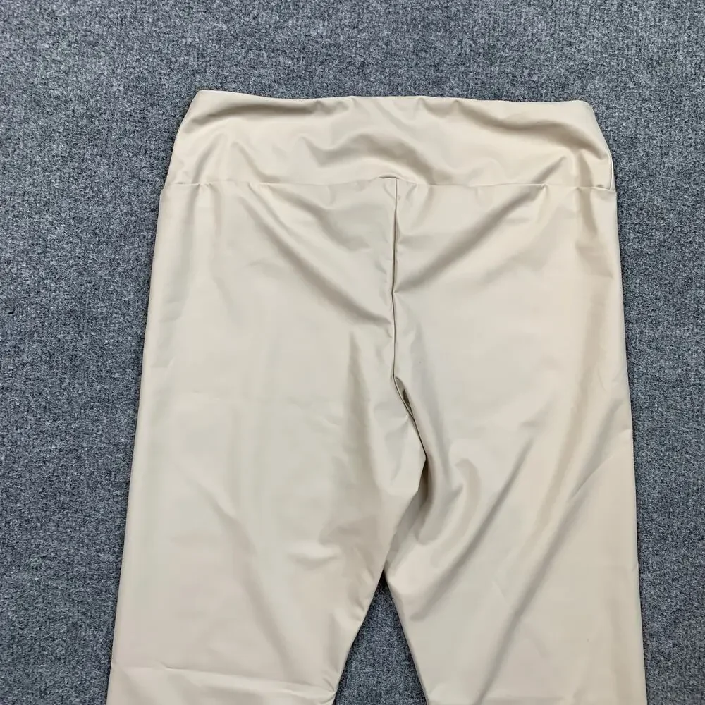 Calzedonia Leggings Womens S Small Cream Faux Leather High Waisted Crop Pull On